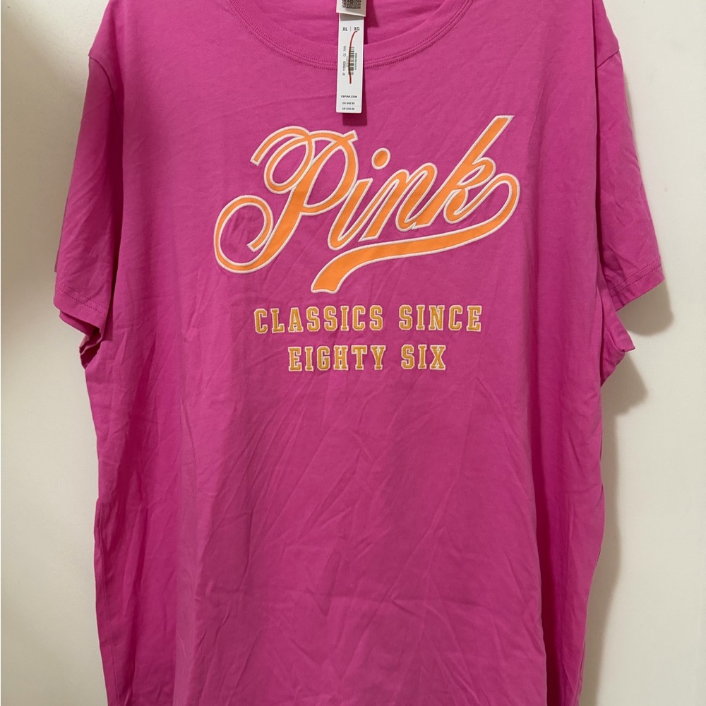 NWT PINK Victoria's Secret Magenta Tee with Orange Script Size XL